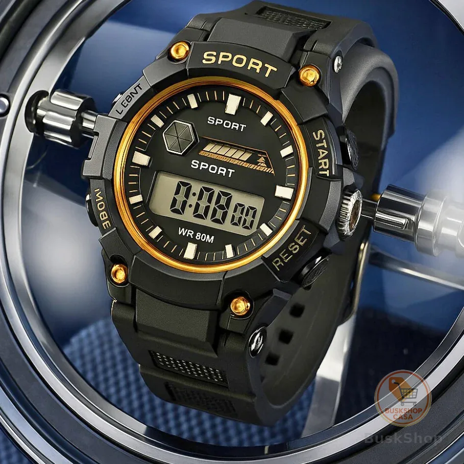 Relógio esportivo Digital Robusto Dourado Masculino Luminoso