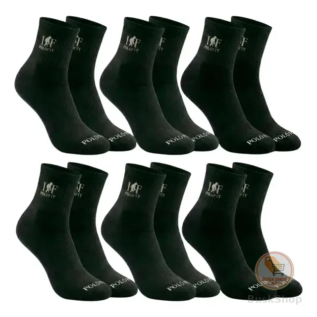 Kit 6 Pares Meia Cano Médio Alto Unissex Algodão Polo Fit