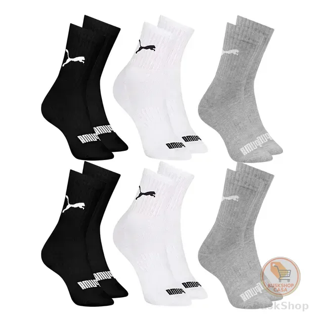 6 Pares Meias Puma Cano Médio Alto Atoalhada Academia Sport
