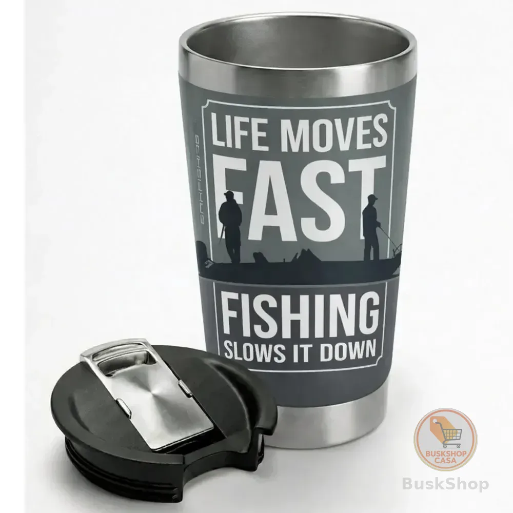 Copo Térmico Com Tampa Brk Life Moves Fast Inox Gelado 473ml Cinza-escuro