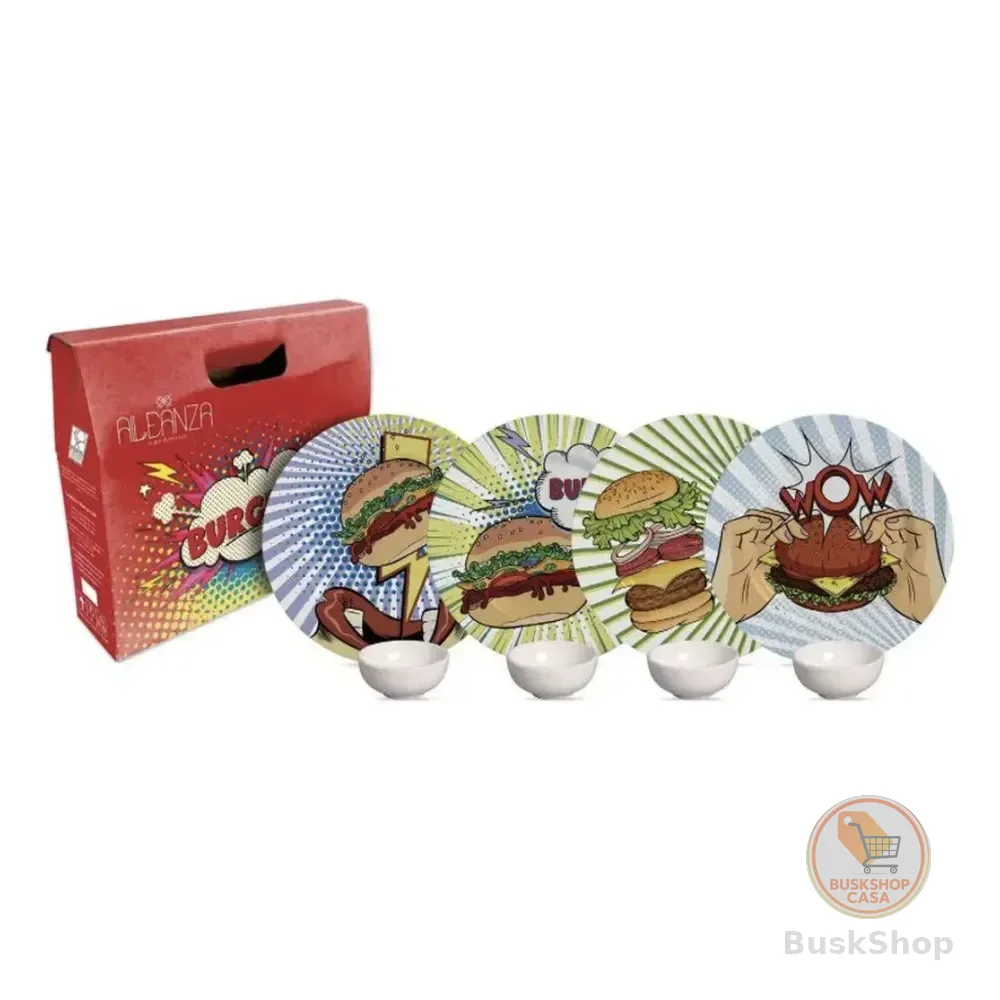 Kit Colecionável Pratos Burguer 8 Peças Alleanza