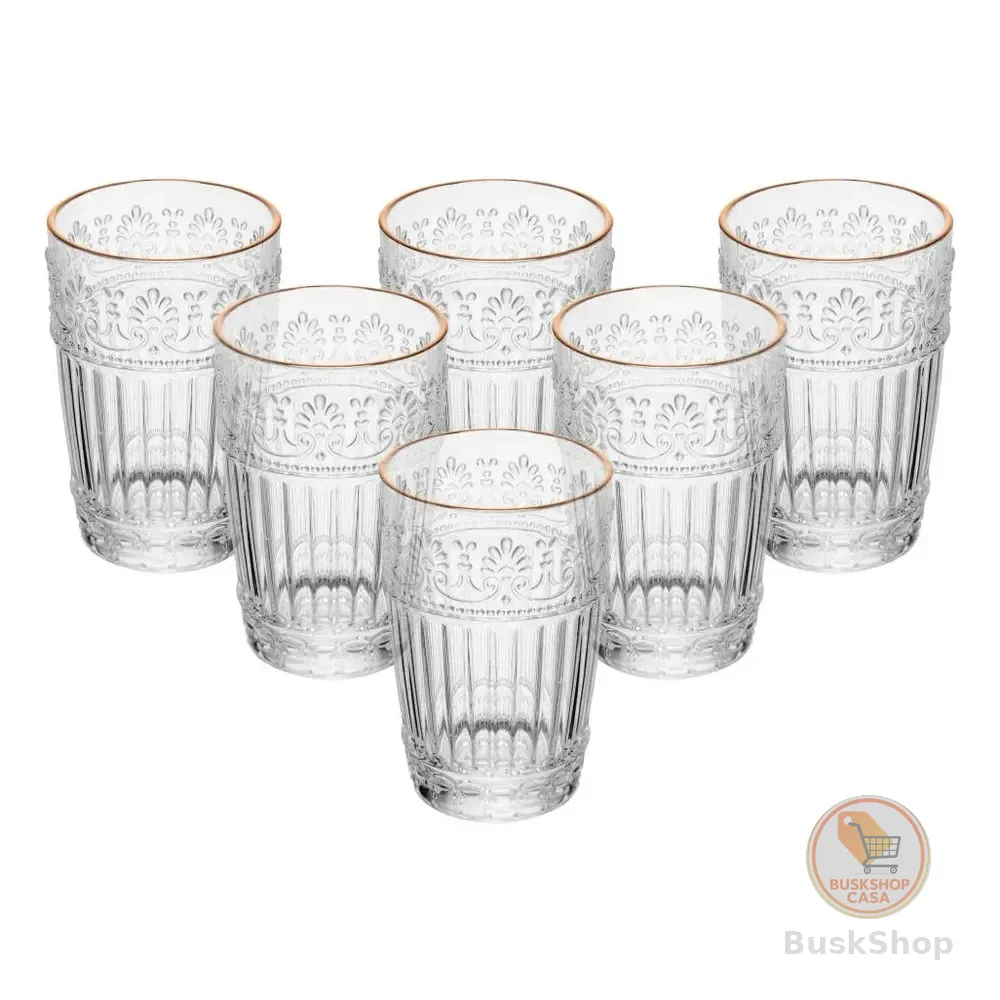 Conjunto 6 Copos Mauve Com Fio De Ouro Cristal Ecológico 350ml - Wolff Incolor