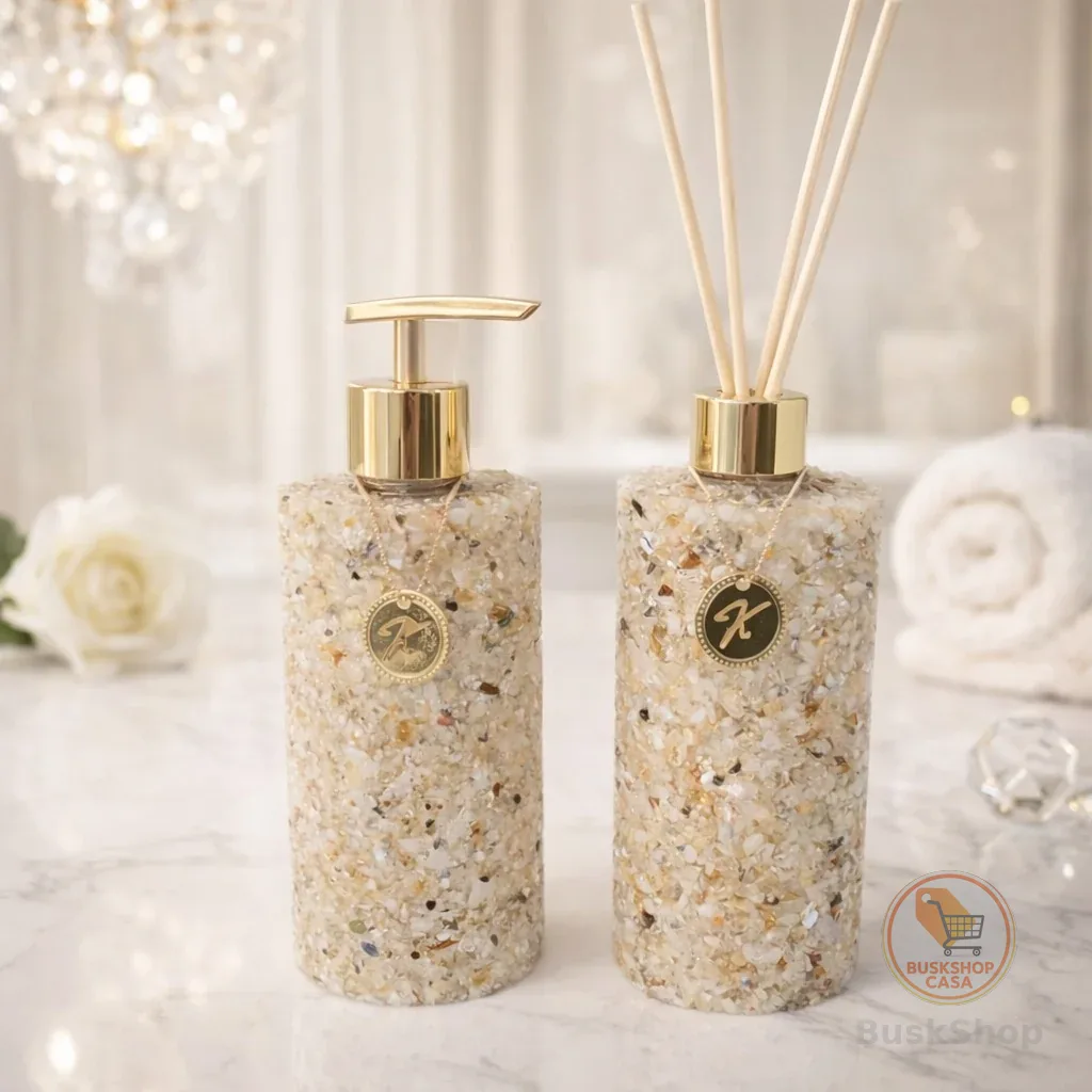 Kit vidro aromatizador sabonete liquido saboneteira luxo em pedra quartzo decoração banheiro lavabo