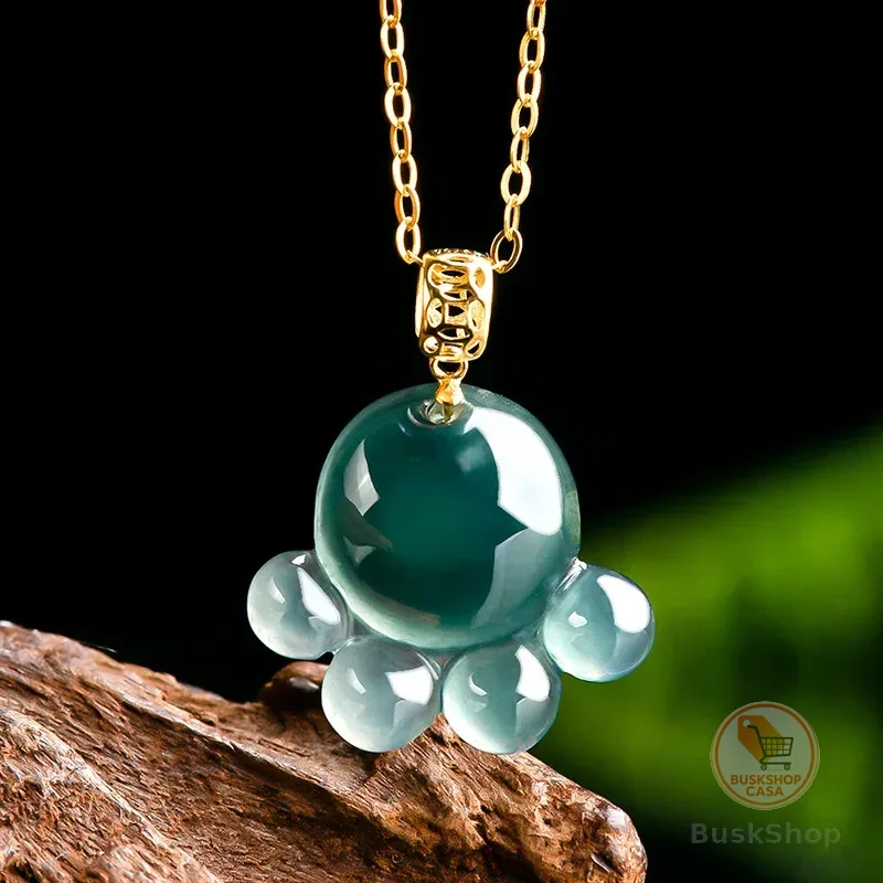 Colar com Pingente de Jade Natural Azul Esmeralda em Formato de Pata de Gato, Joia de Jadeite Esculpida, Amuleto da Moda, Presente com Certificado para Mulheres