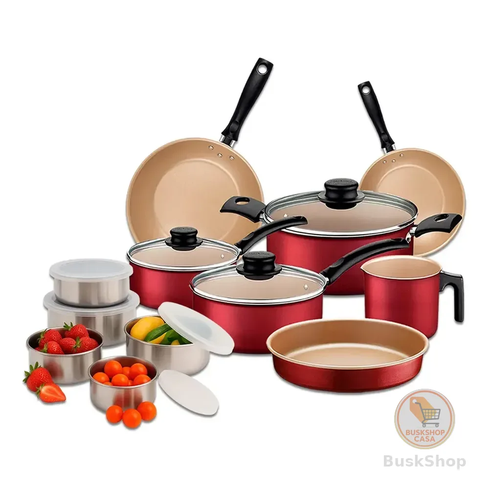 Jogo De Panelas Tramontina Turim 12pçs C/ Kit Tigelas Inox Vermelho