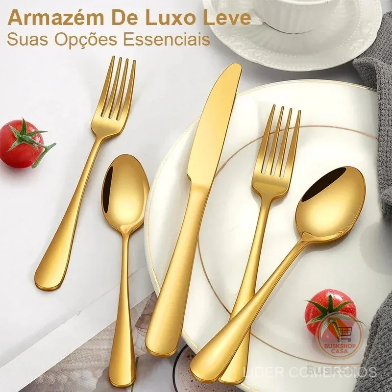 24 Pcs 48 Pcs Conjunto De Talheres Dourado De Luxo InoxidáVel  ,Para Cozinha Banquete Casamento