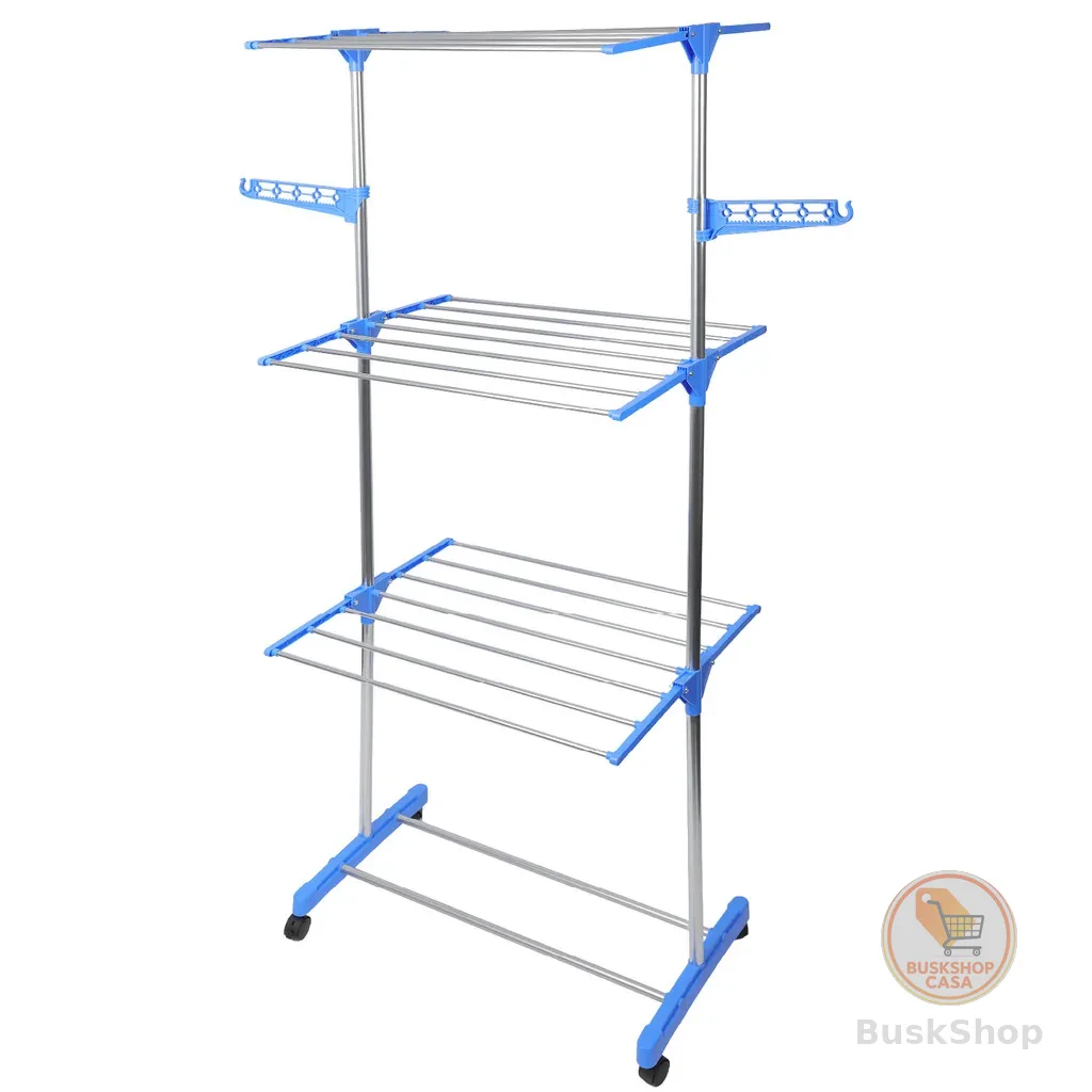 Varal De Roupa Aço Inox Dobrável Vertical Azul
