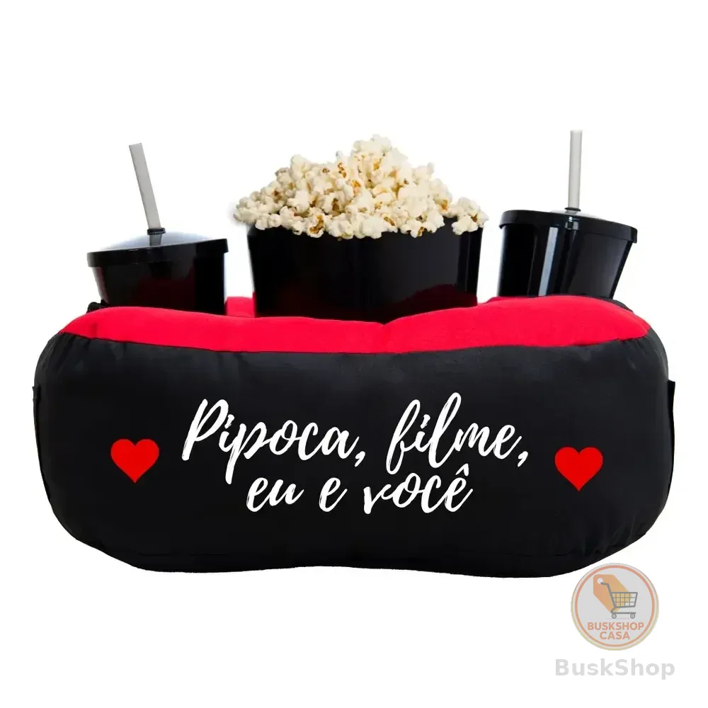 Almofada Porta Pipoca Bicolor Filme, Eu E Você Cor Preto Pipoca Filme, Eu E Você