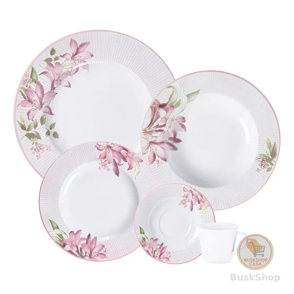 Aparelho Jantar Dominique Em Porcelana 20 Peças Tramontina Branco Com Rosa Florido