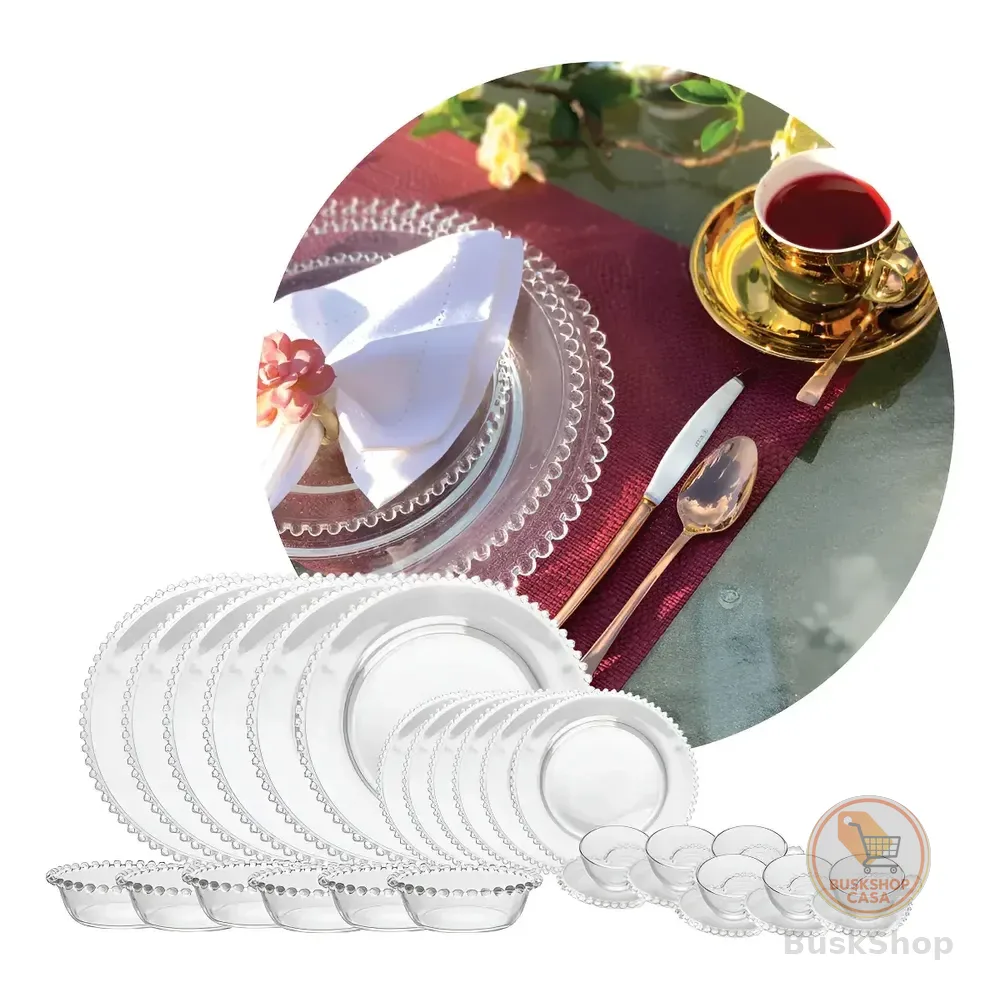 Aparelho De Jantar Wolff Pearl Borda Bolinhas Cristal Com 24 Peças Para Mesa Posta