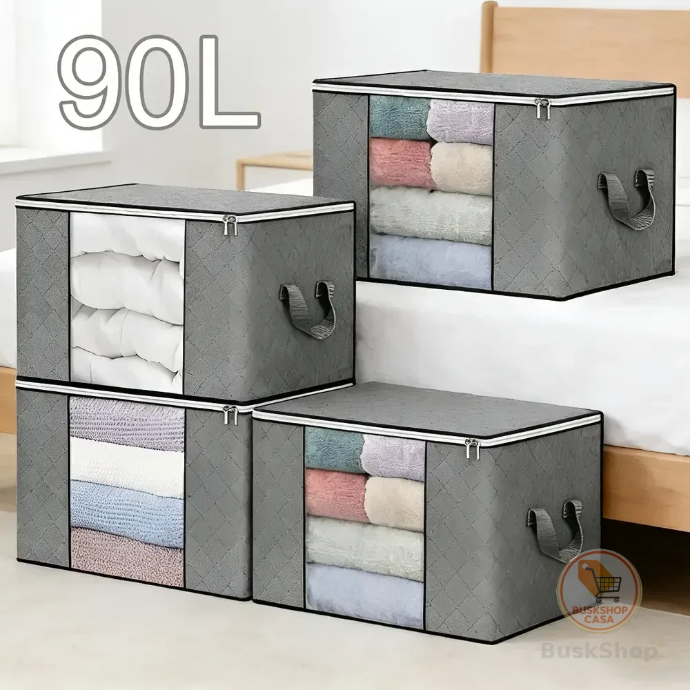 Kit 4un Saco Organizador Edredon Cobertor Multiuso Dobrável Cinza