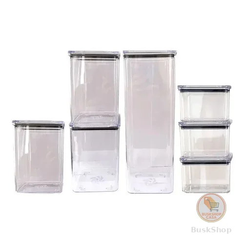 Kit 7 Potes Hermético 3 Tamanhos Acrílico Armazenar Alimento