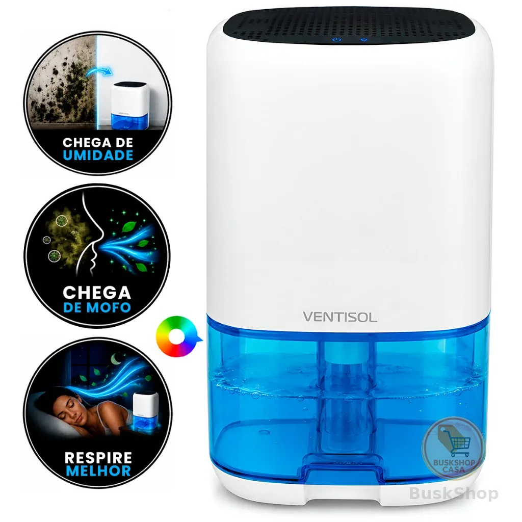 Desumidificador De Ar Ventisol 1L Bivolt Controle De Umidade Antimofo Compacto