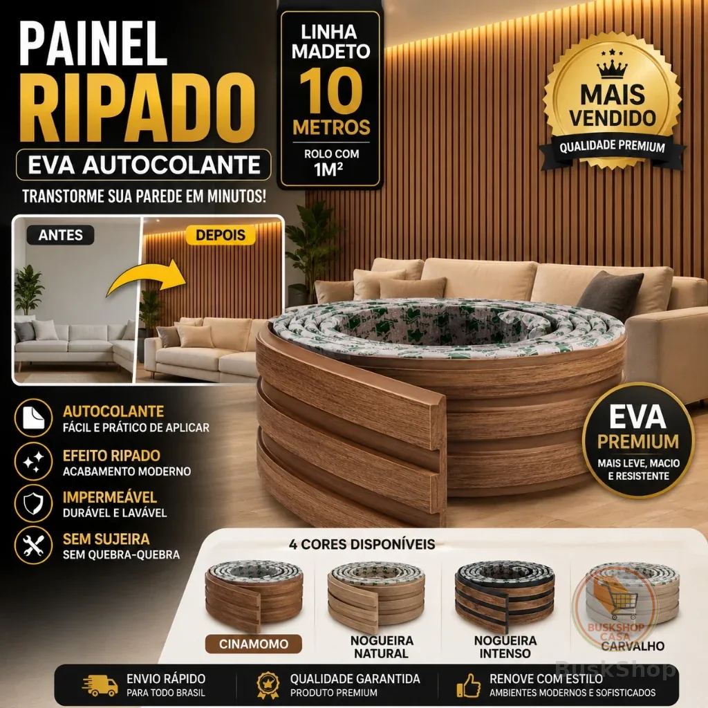 Painel Ripado Autocolante 10m Revestimento Decorativo Premium Fácil Aplicação