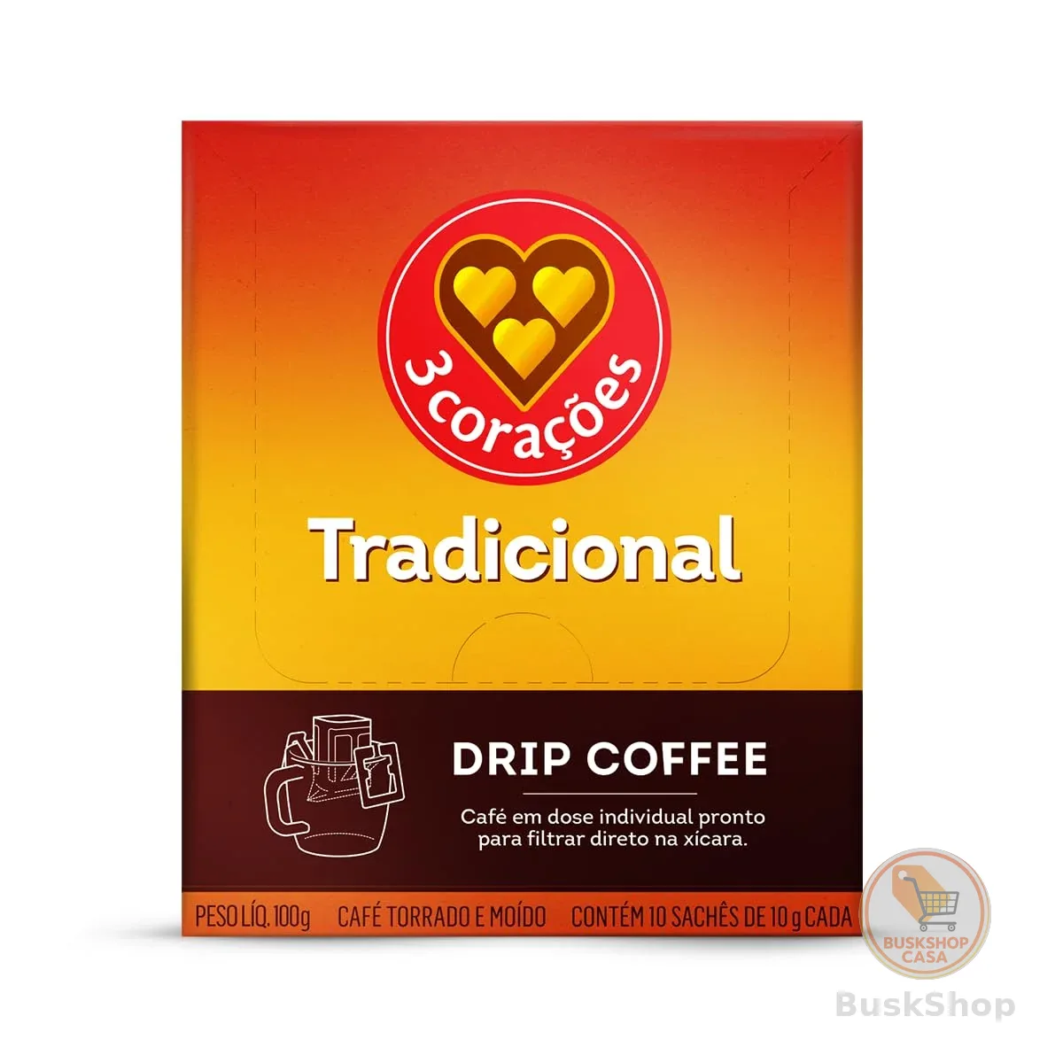 3 Corações Café Drip Coffee Tradicional - contém 10 unidades