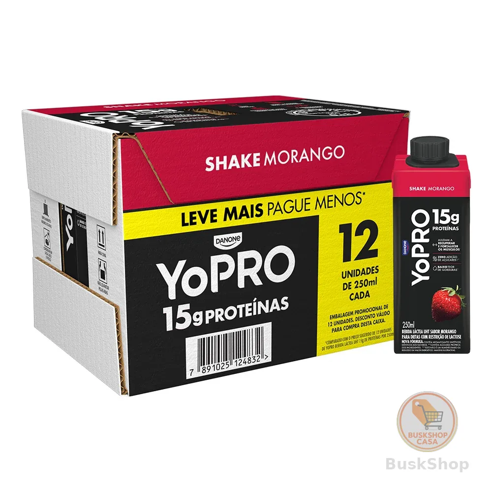 YoPRO Bebida Láctea UHT Morango 15g de proteínas 250ml12un