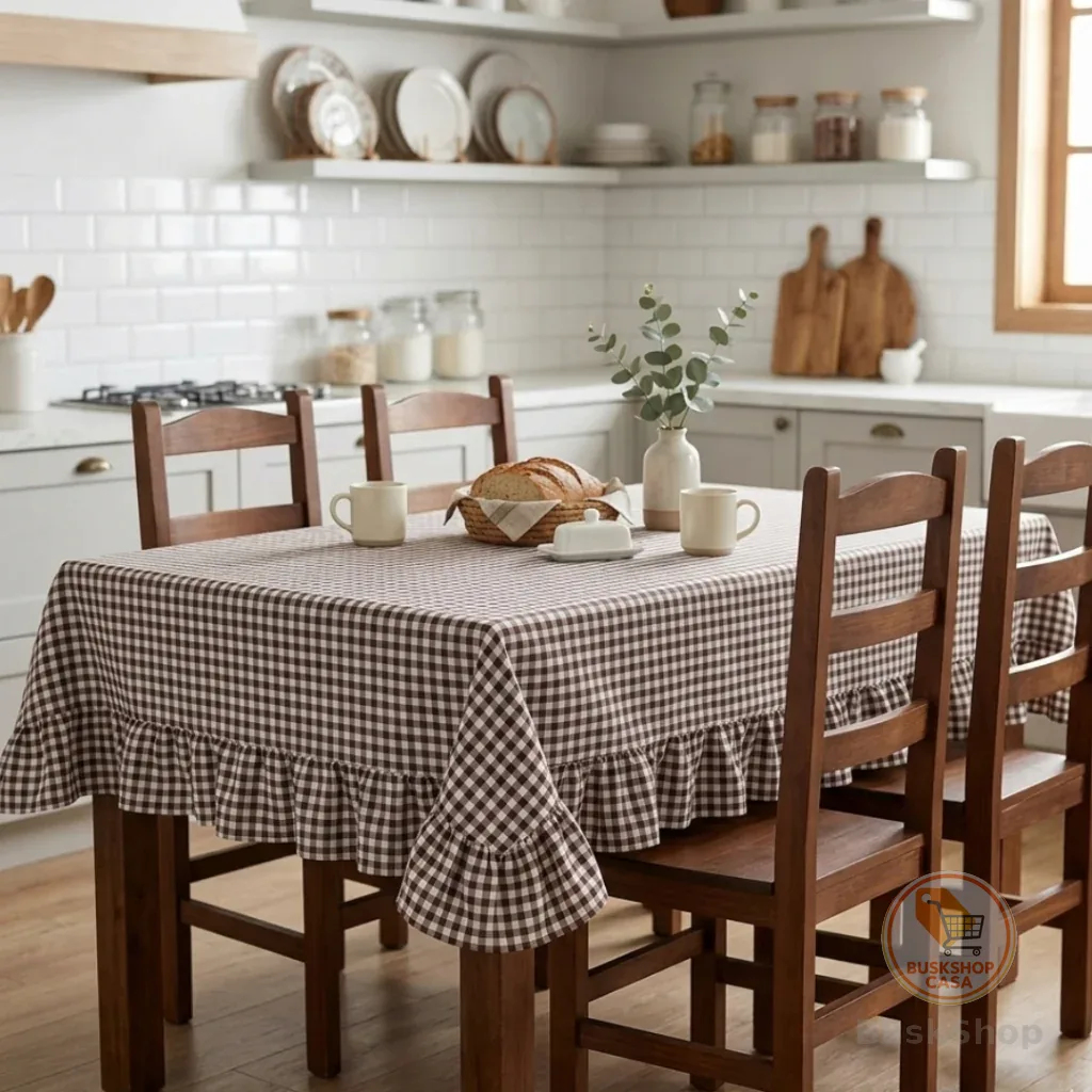 Toalha de Mesa Farm Xadrez Com Babado - Decoração Mesa Posta Lugares Premium