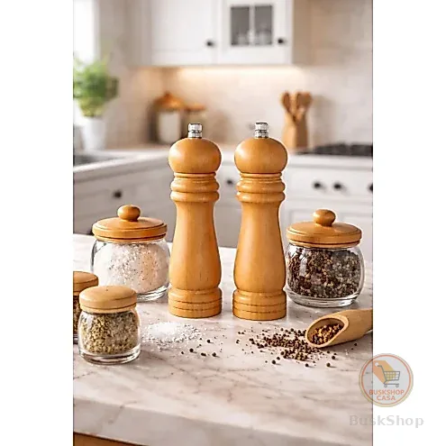 Kit 2 Moedor bambu De Sal Grosso Pimenta Tempero Em Grãos Madeira Marrom-claro 15cm