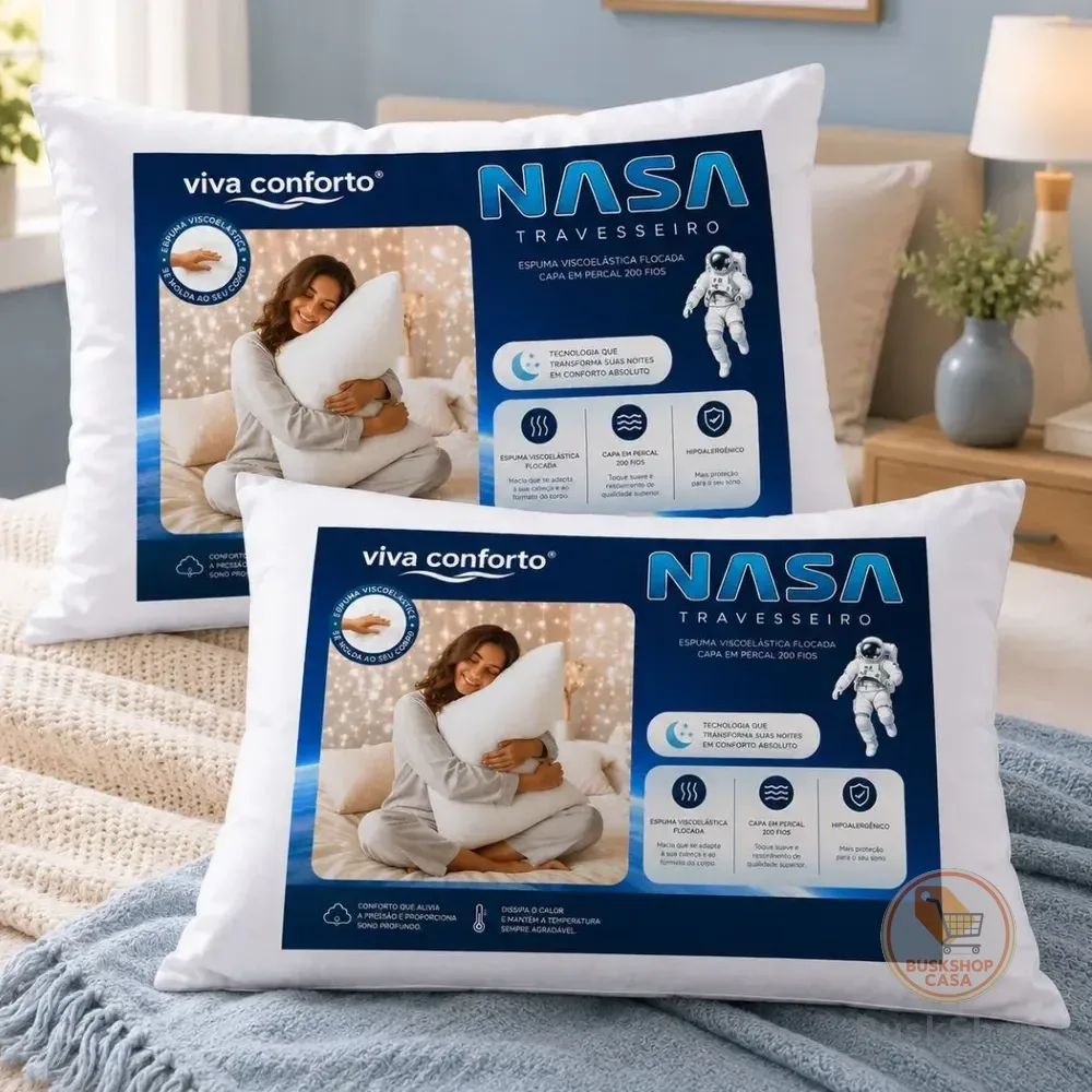 Kit 2 Travesseiros Flocos Nasa Macio Firme Alto Antialérgico Branco