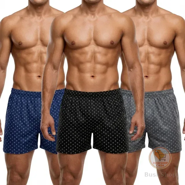Kit 3 Cuecas Samba Canção Short Malha Fria Pijama Dormir