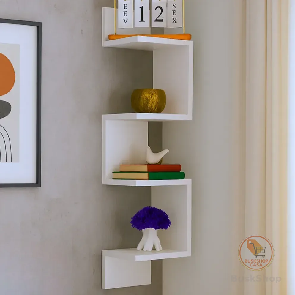 Prateleira Flutuante Nicho De Canto Em Mdf Branco Para Sala E Quarto
