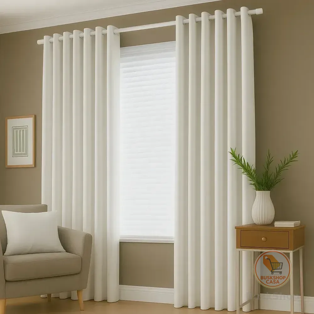 Cortina Sala/quarto 300x280 Tecido Oxford Para Varão Cor Branco
