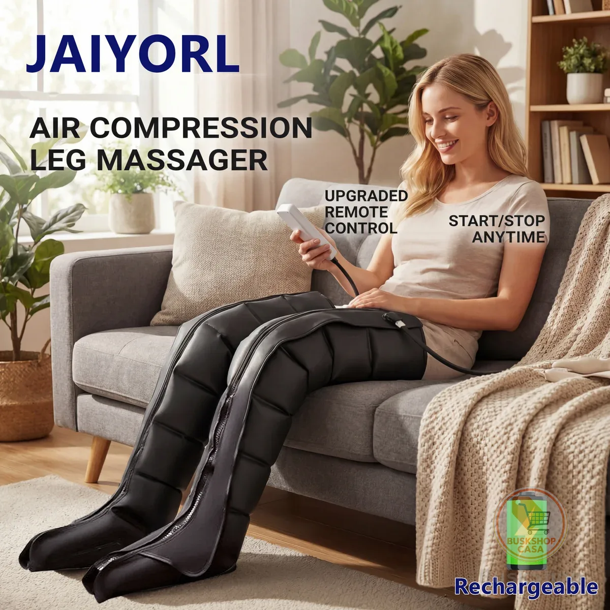 JAIYORL Massageador de Pernas Recarregável para Alívio da Dor por Circulação, Compressão de Ar, Recuperação, Redução da