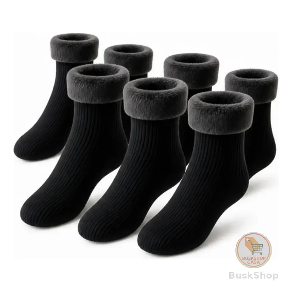 Kit 6 Meias Térmica Grossa Quente Inverno Frio Forrada Pelo Preto Kit 6 Meia 34-44