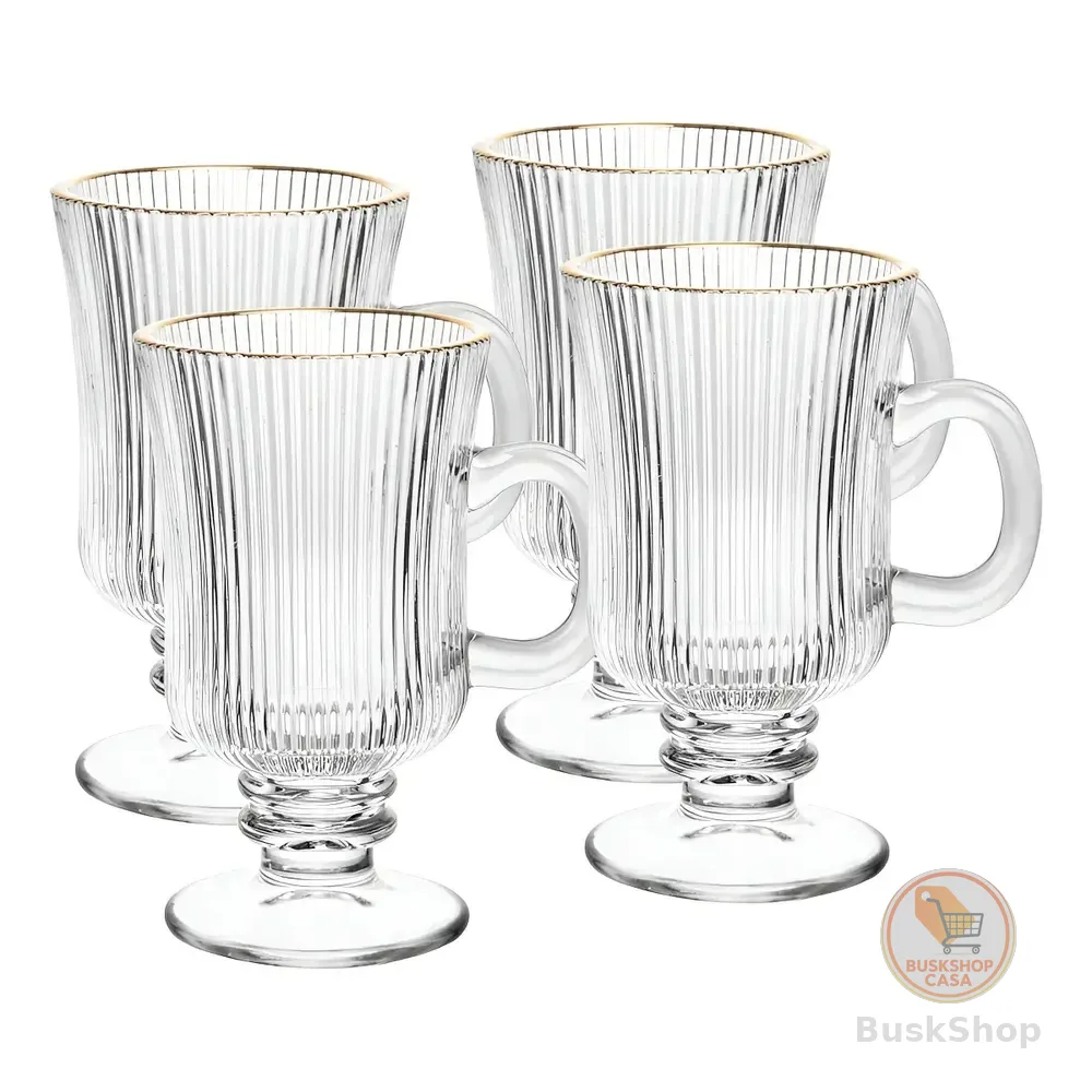Jogo 4 Taças Vidro Cappuccino 240ml Borda Dourada Wolff Lines Transparante