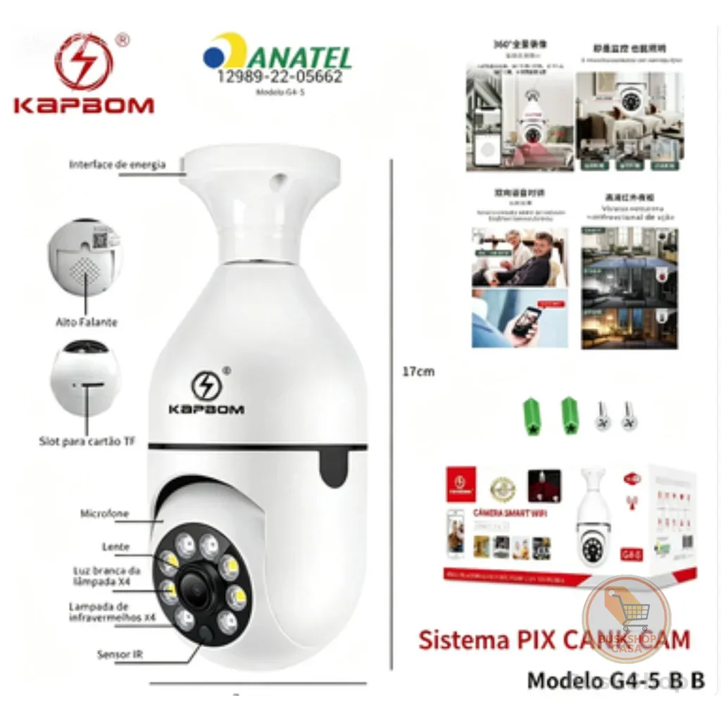 KAPBOM G4-5 Câmera IP Panorâmica Wifi ANATEL Aplicativo PIX LINK CAM