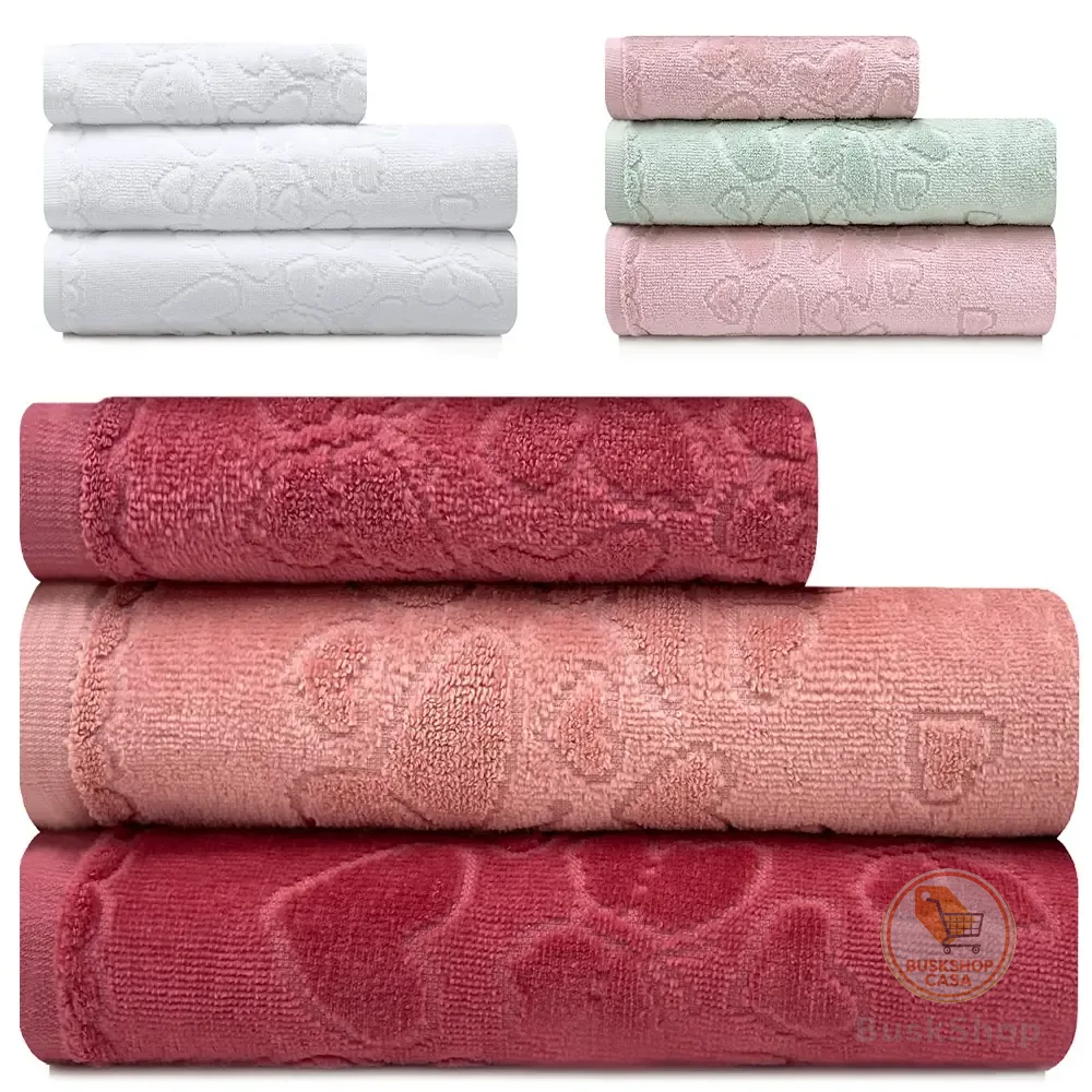 Kit de Toalhas 3 Peças Romance Banho e Rosto 100 Algodão Aveludada Dohler
