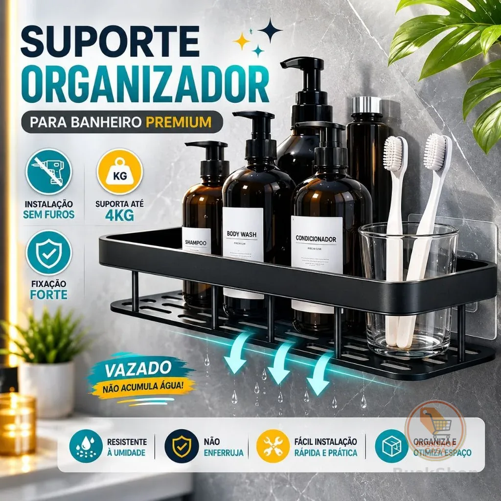 Suporte De Shampoo Prateleiras De Banheiro  Reto Sem Furo - CH