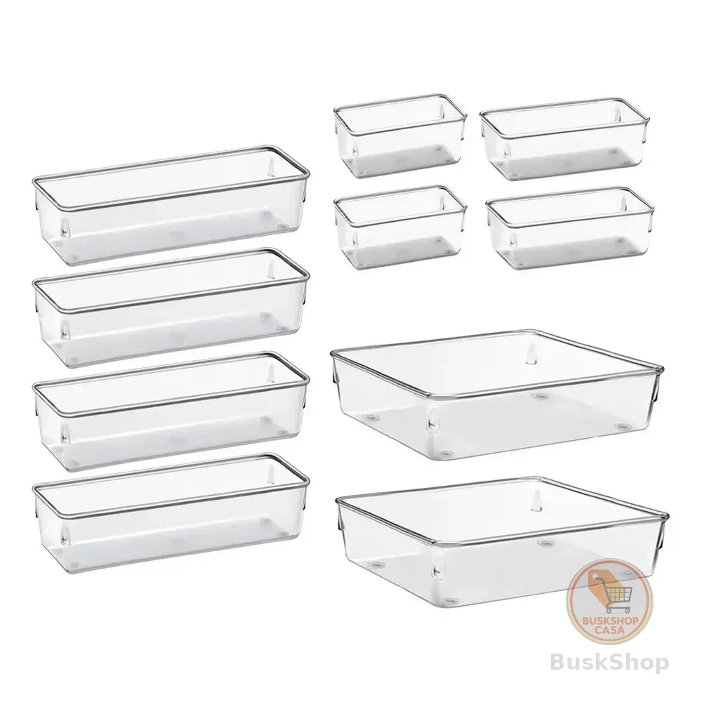 Kit 10 Organizador Multiuso Modular Gaveta Acrilico Rebirth Cor Cristal