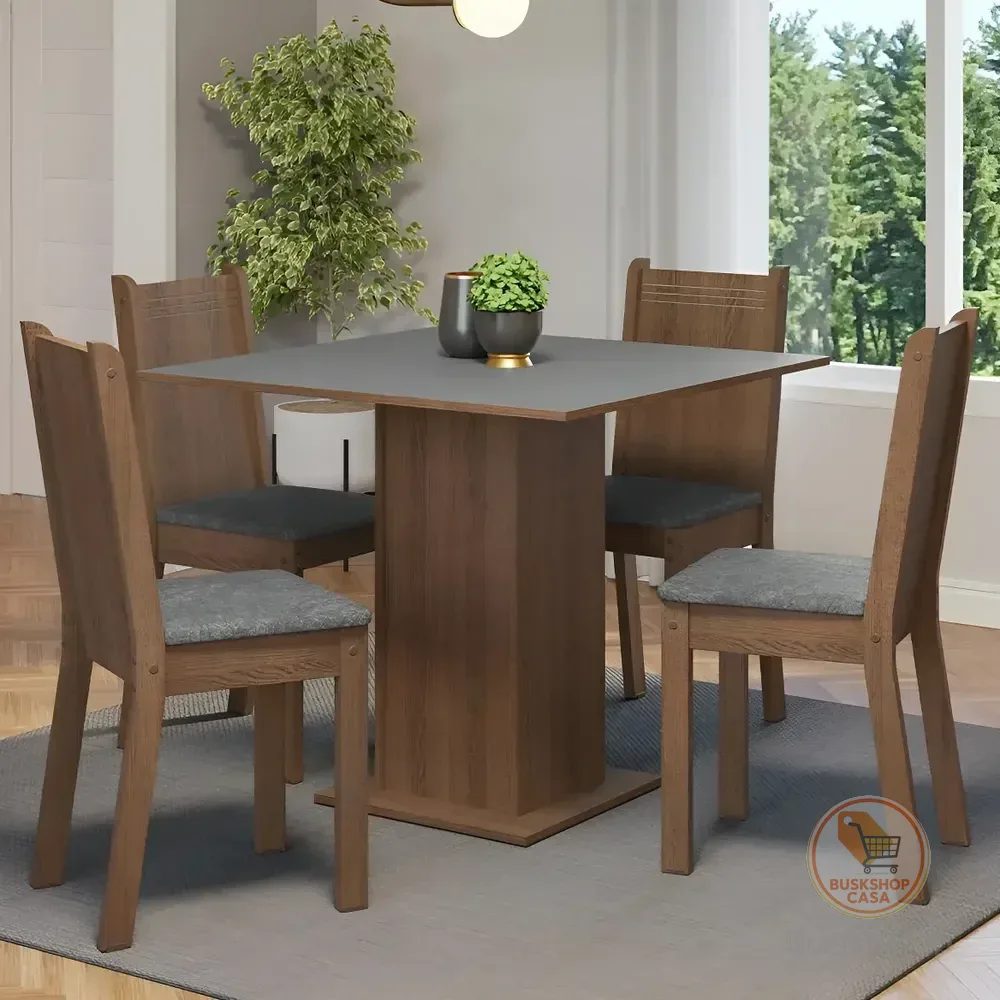 Sala Jantar Mesa Tampo Madeira 4 Cadeiras Samara Madesa Rcs Cor Rustic/cinza/silver Liso