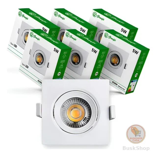 Kit 5 Luminária Spot Led 5w Embutir Redondo Quadrado Bivolt