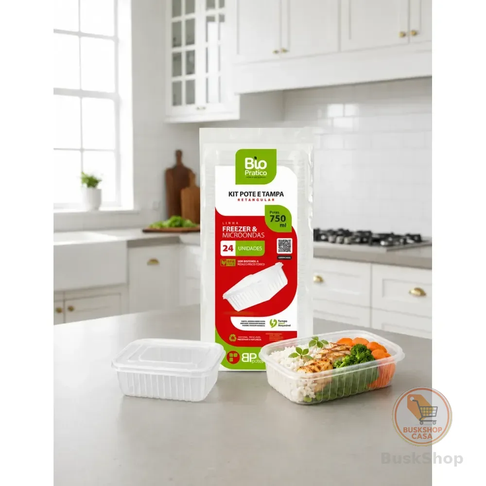 Pote Fit 24un 750ml Descartável Marmita C/ Tampa Hermética Transparente