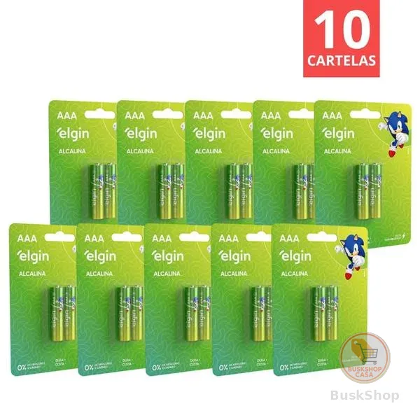 Pilha Elgin Alcalina Palito AAA Cx.10 Cartelas de 2 Unidades
