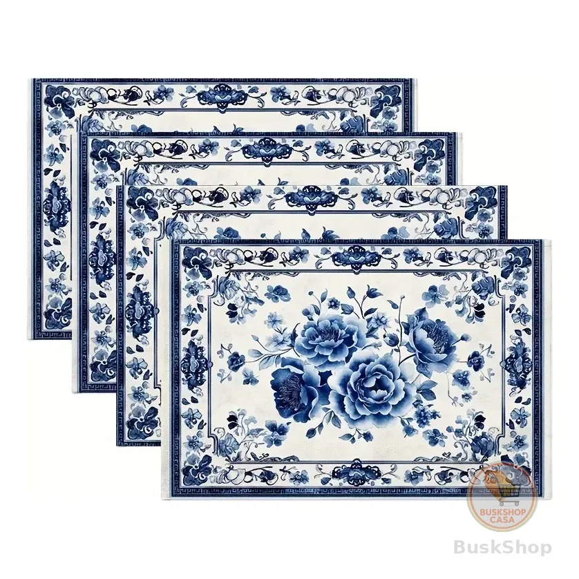 4 Peças De Tapete Americano Com Padrão De Porcelana Azul E B Pm 501 As Picture