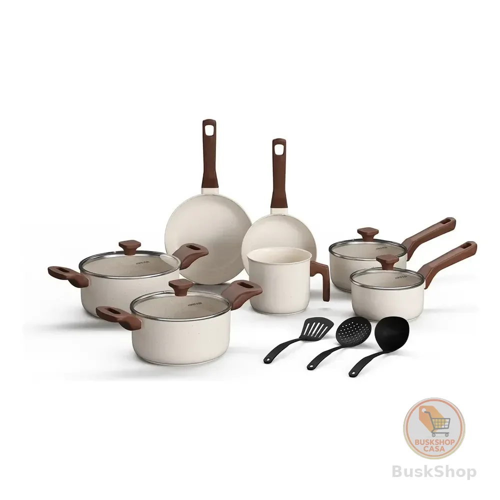 Jogo De Panelas Com 10 Peças Mimo Style Pratic Cook Mármol Cor Branco Marmol / Vanilla