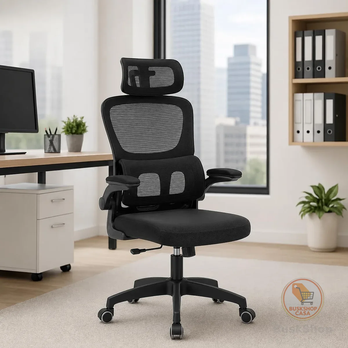 Cadeira de Escritório Suporte Lombar Ergonômico Malha Respirável Mesh Apoio Cabeça Confortavél Art Cadeiras Presidente Premium