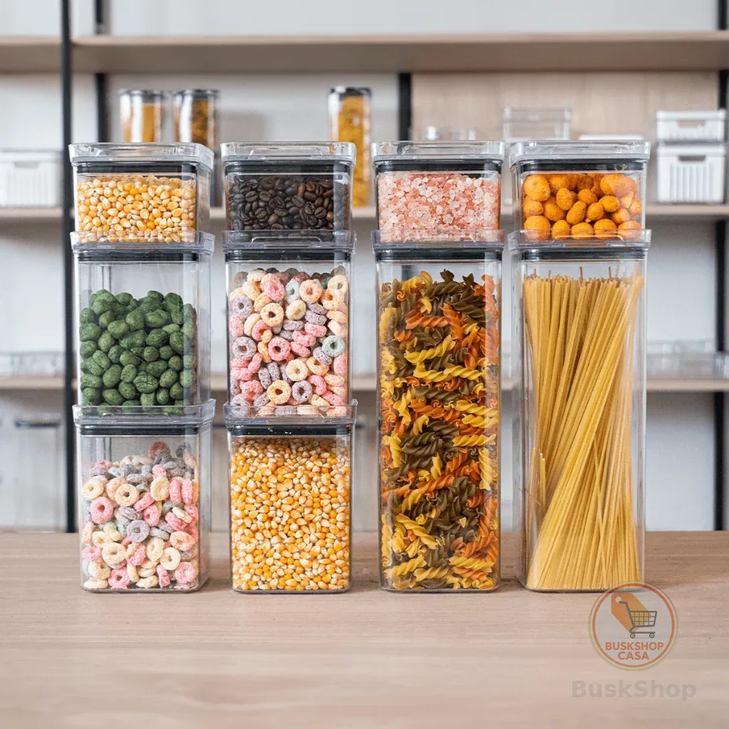 10 Potes Herméticos em Acrílico Cristal Porta Mantimentos para Cozinha Empilhável Organizador  Amobox