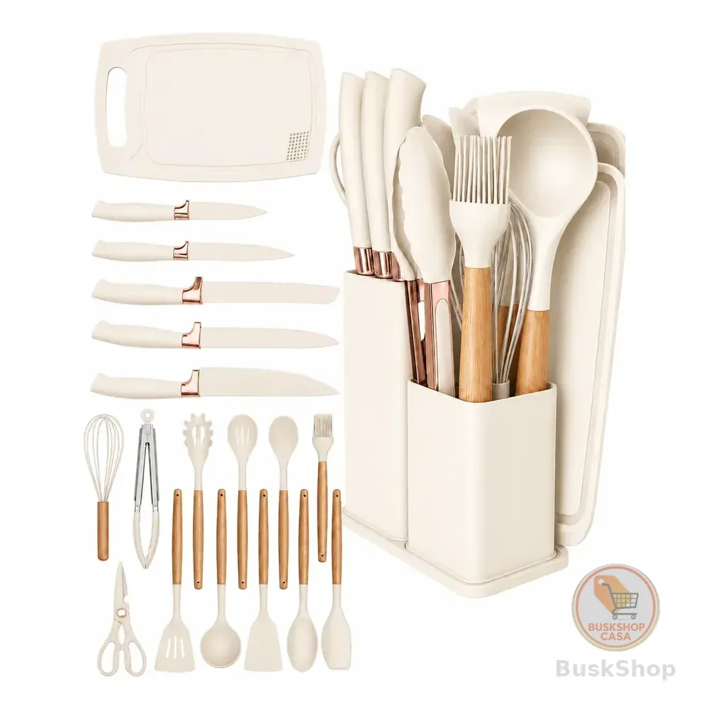 Kit Utensílios De Cozinha Premium Silicone 19 Peças Grande