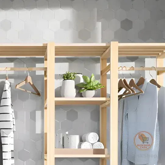 Kit Cabideiro Arara Sapateira E Estante Roupas Madeira Pinus