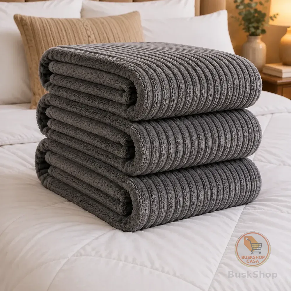 Cobertor Manta Casal Aveludada Canelada Super Macia Luxo Canelada 750 G Cinza