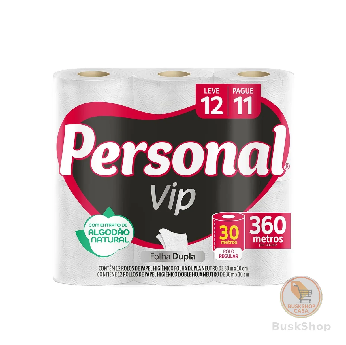 Personal VIP - Papel Higiênico, Folha Dupla, 12 unidades (Embalagem pode variar)