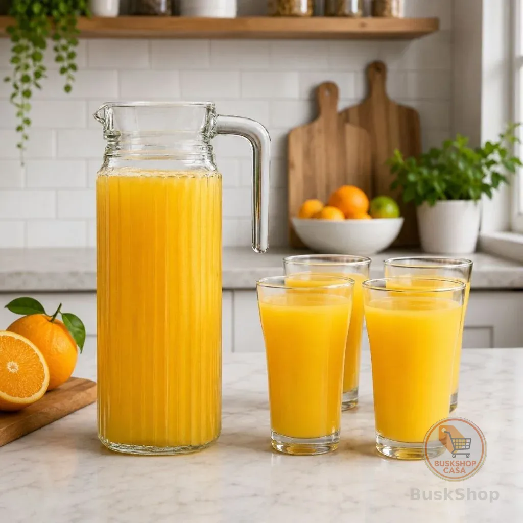 Kit Jarra Com Tampa 1L E 4/6 Copos Choppinho Jarro de Vidro Casa Jarra para Cozinha Suco Agua Duhome