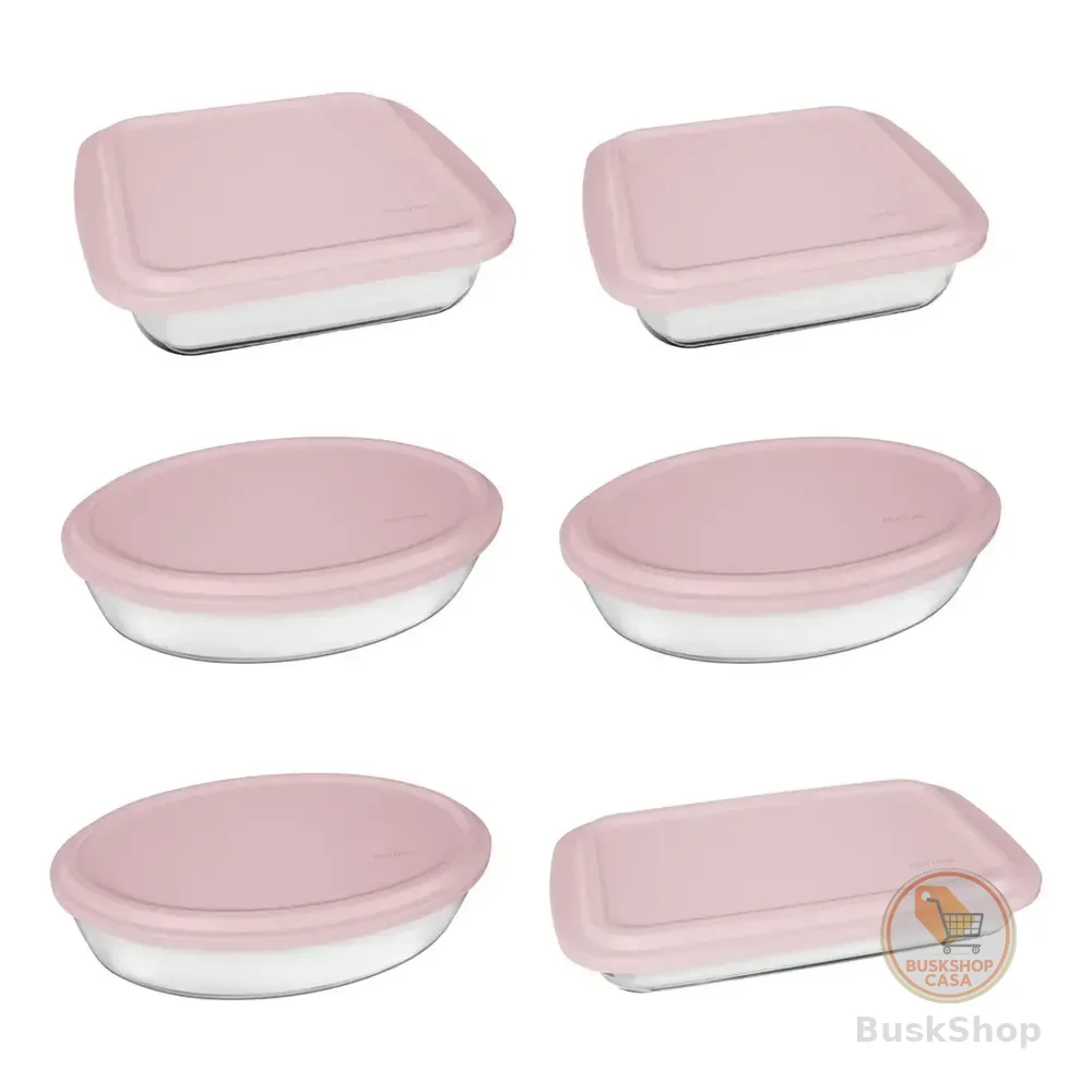 Conjunto Assadeiras 6 Peças Com Tampa Cor Rosa - Marinex