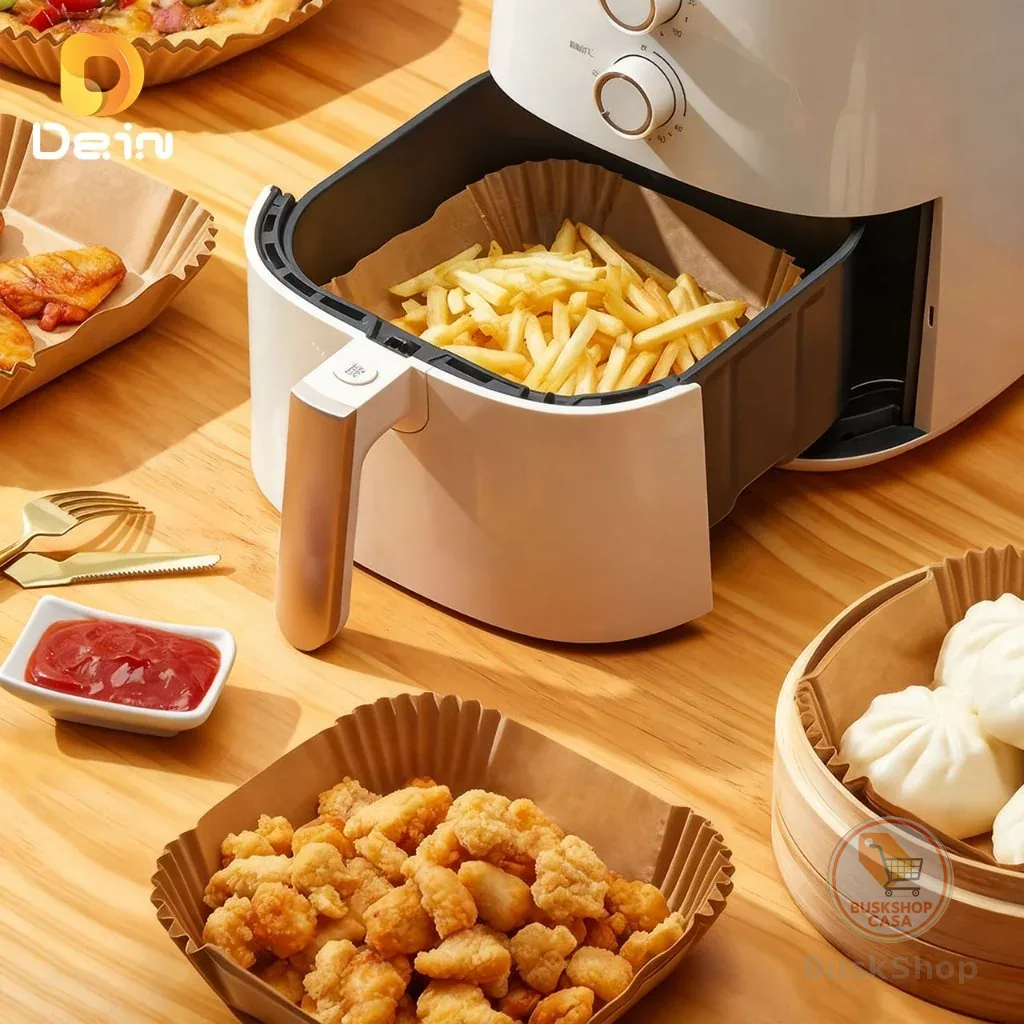 Kit 100 forma de airfryer descartavel antiaderente de papel cozinha quadrado fritadeira cozimento