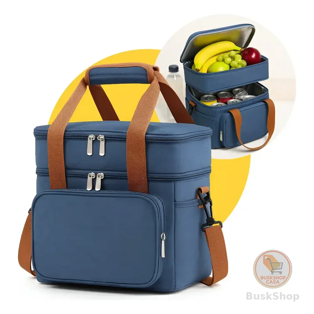 Bolsa Térmica Bahrein Grande de 13.5L Azul para Refeição, com Alça de Ombro
