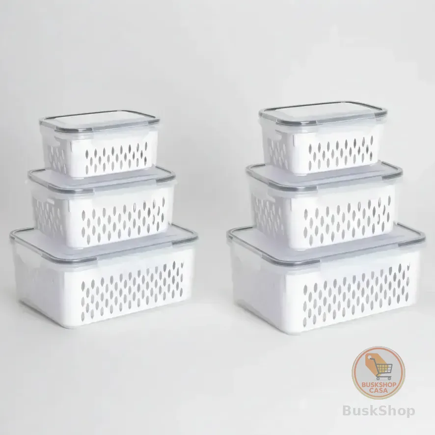 Kit 6 Organizadores Geladeira Alimentos Vegetais Com Tampas Branco-6pcs